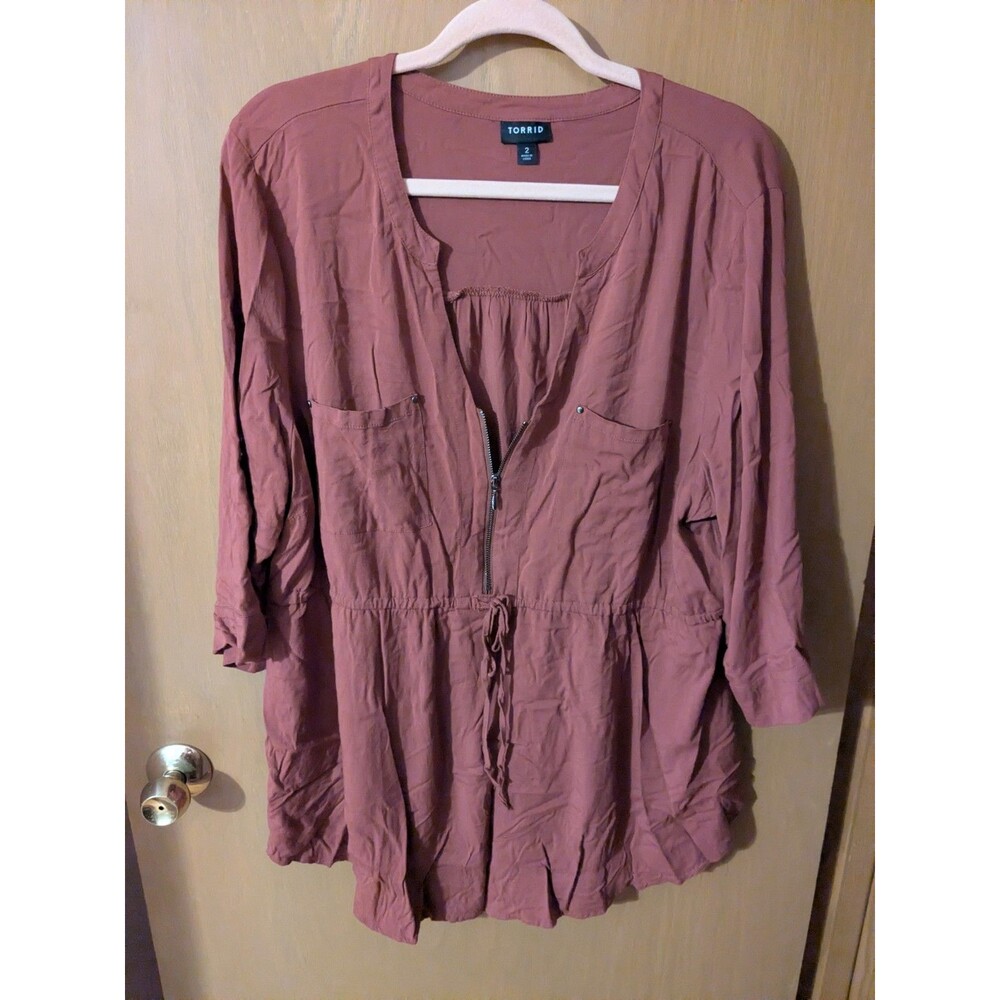 Torrid 2x 1/4 Zip Roll Tab Sleeves Shirt